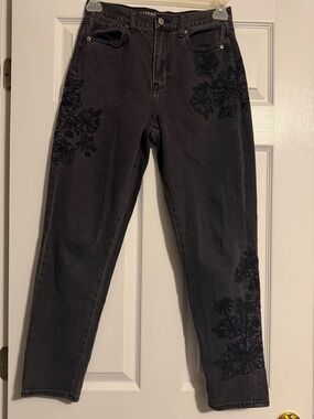 American Eagle Outfitters High-Rise Black Jeans with Floral Embroidery
